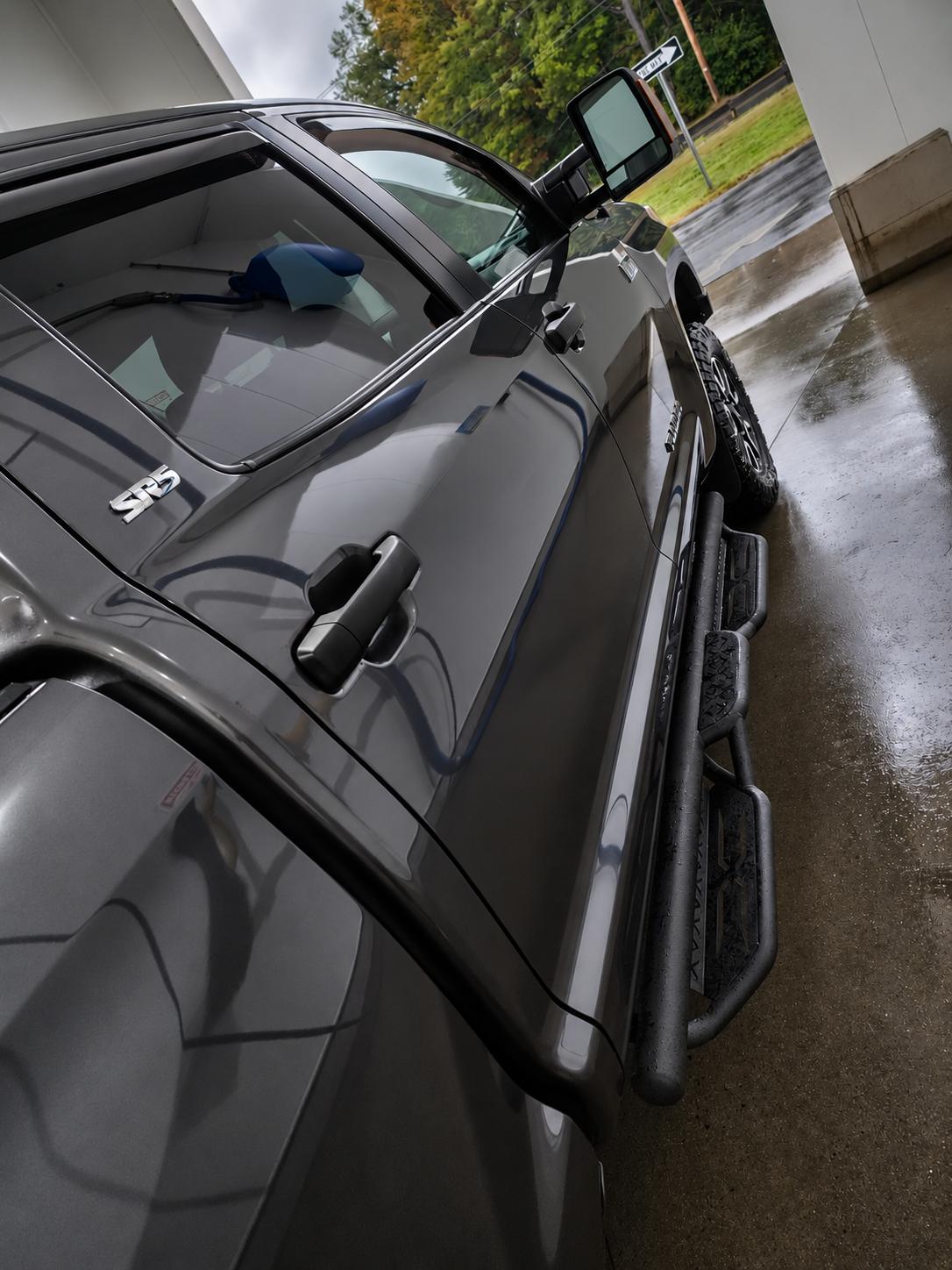 Close view of the polished side panels and doors