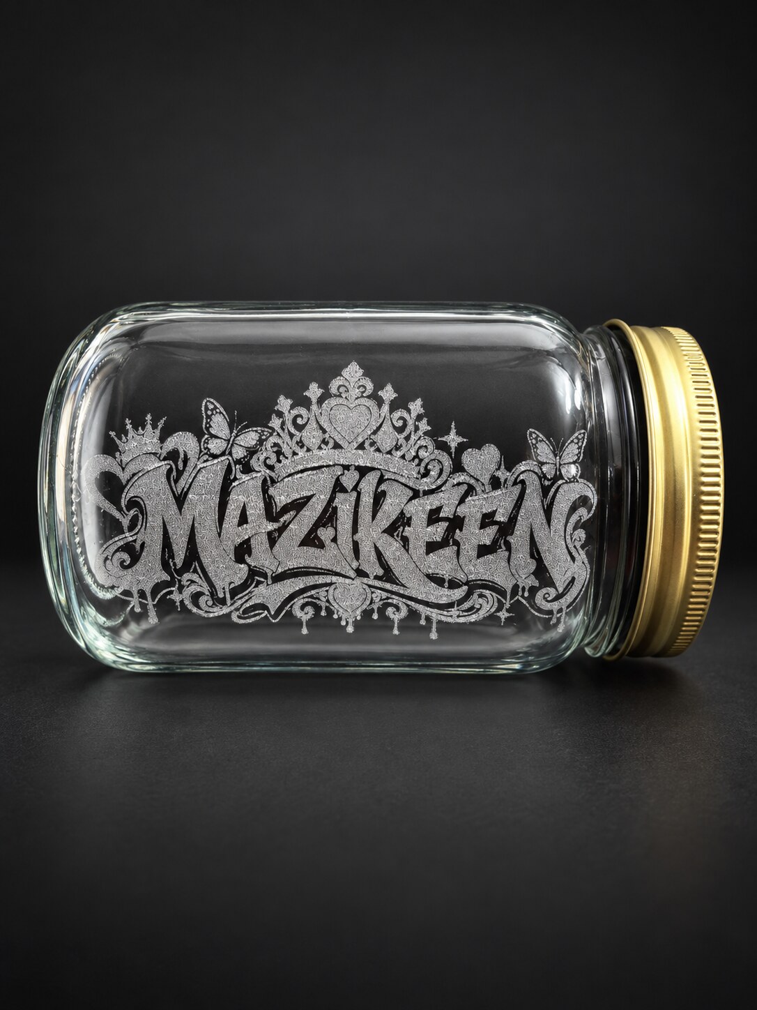 Personalized Mazikeen artwork engraved on a glass mason jar